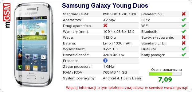 Dane telefonu Samsung Galaxy Young Duos
