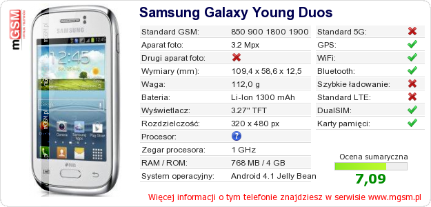 Dane telefonu Samsung Galaxy Young Duos