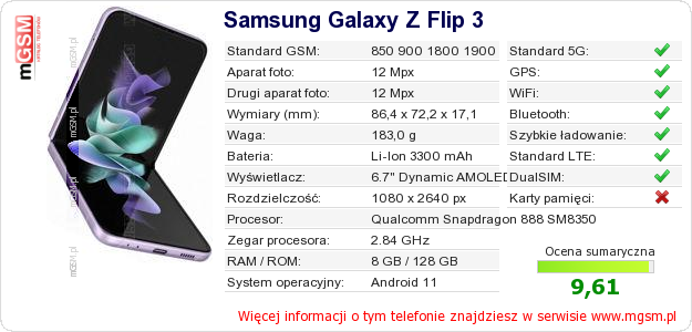 Dane telefonu Samsung Galaxy Z Flip 3