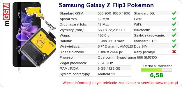 Dane telefonu Samsung Galaxy Z Flip3 Pokemon