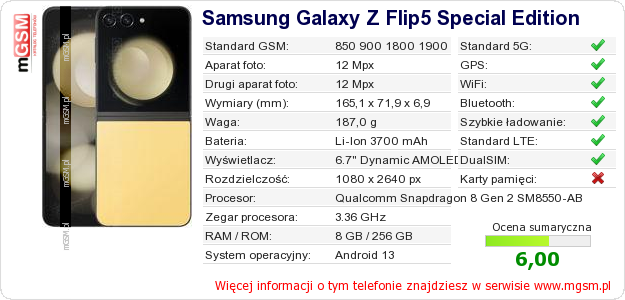 Dane telefonu Samsung Galaxy Z Flip5 Special Edition