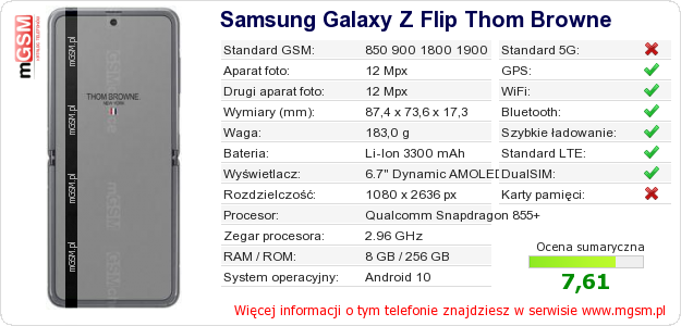 Dane telefonu Samsung Galaxy Z Flip Thom Browne