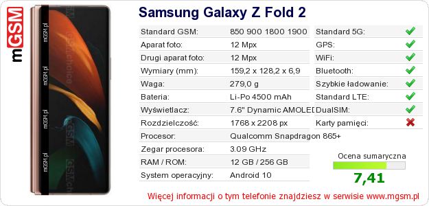 Dane telefonu Samsung Galaxy Z Fold 2