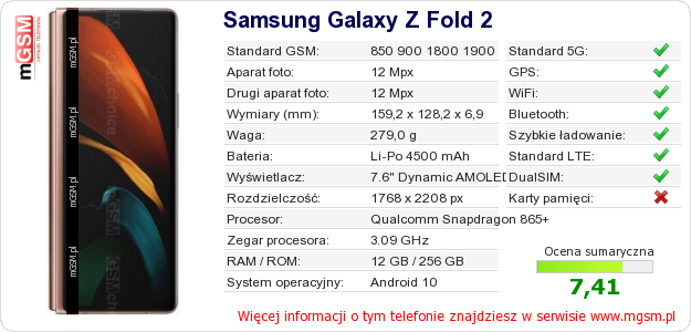 Dane telefonu Samsung Galaxy Z Fold 2