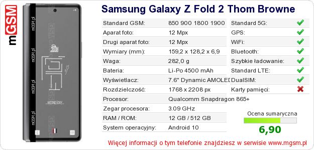 Dane telefonu Samsung Galaxy Z Fold 2 Thom Browne Dane telefonu Samsung Galaxy Z Fold 2 Thom Browne