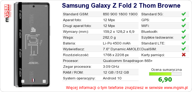 Dane telefonu Samsung Galaxy Z Fold 2 Thom Browne