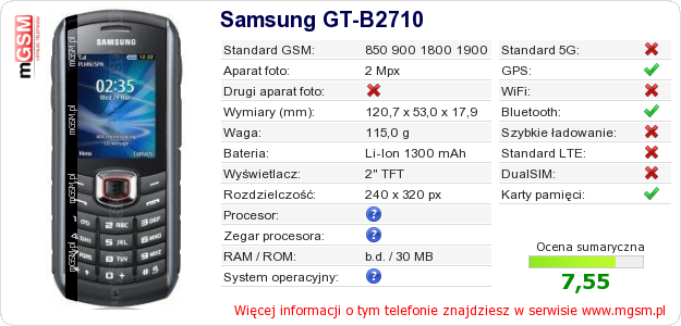 Dane telefonu Samsung GT-B2710