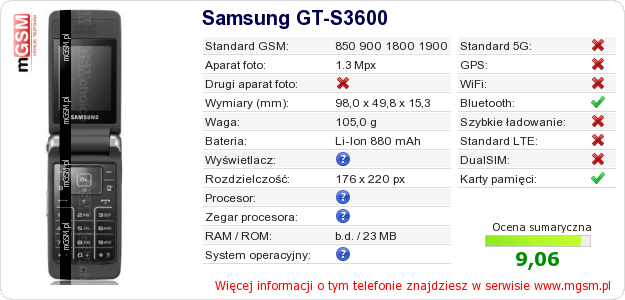 Dane telefonu Samsung GT-S3600