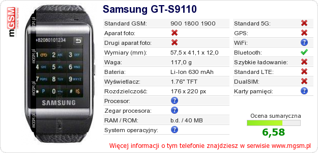 Dane telefonu Samsung GT-S9110