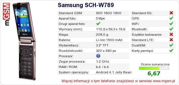 Dane telefonu Samsung SCH-W789