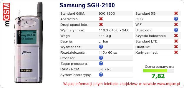 Dane telefonu Samsung SGH-2100