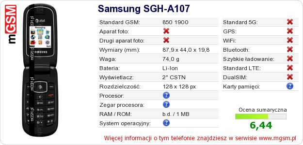 Dane telefonu Samsung SGH-A107