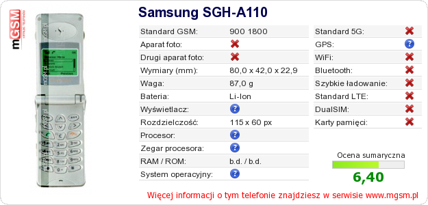 Dane telefonu Samsung SGH-A110