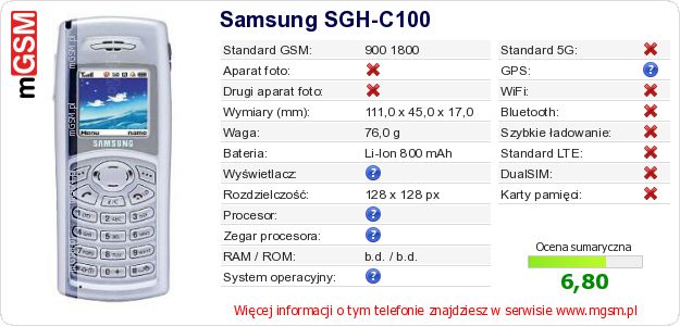 Dane telefonu Samsung SGH-C100