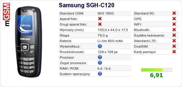 Dane telefonu Samsung SGH-C120 Dane telefonu Samsung SGH-C120