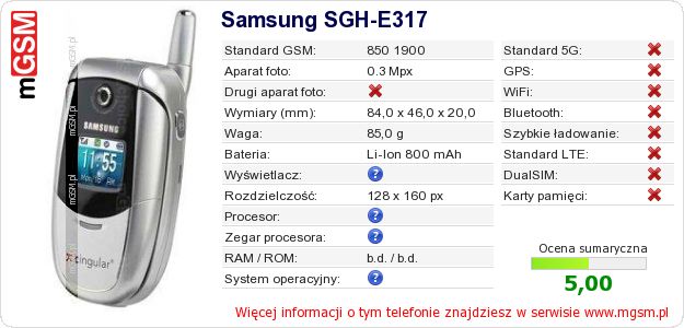 Dane telefonu Samsung SGH-E317