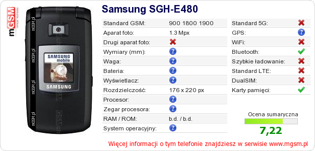 Dane telefonu Samsung SGH-E480