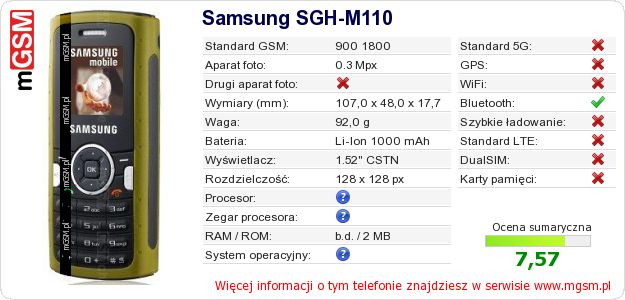 Dane telefonu Samsung SGH-M110