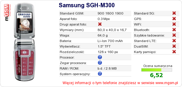 Dane telefonu Samsung SGH-M300