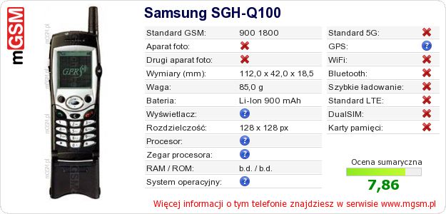 Dane telefonu Samsung SGH-Q100
