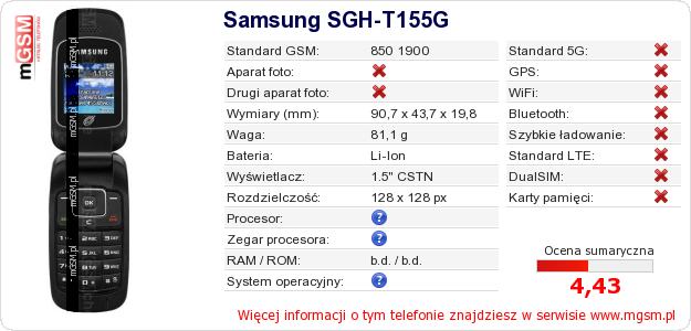 Dane telefonu Samsung SGH-T155G