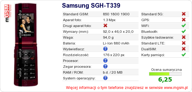 Dane telefonu Samsung SGH-T339