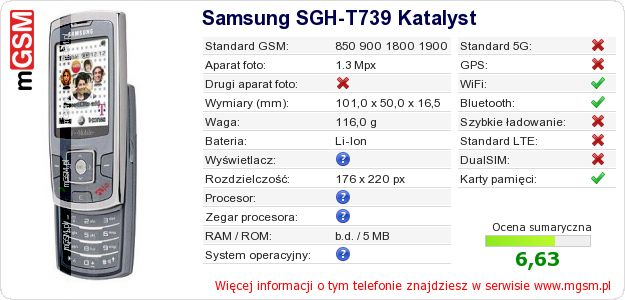 Dane telefonu Samsung SGH-T739 Katalyst