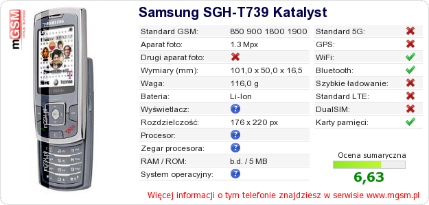 Dane telefonu Samsung SGH-T739 Katalyst