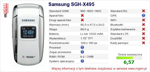 Dane telefonu Samsung SGH-X495