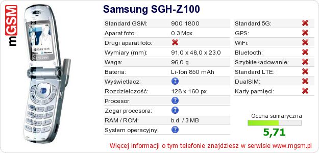 Dane telefonu Samsung SGH-Z100