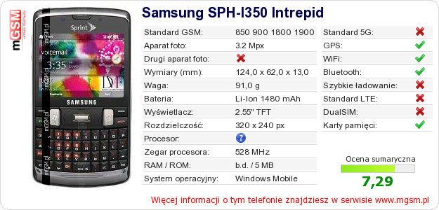 Dane telefonu Samsung SPH-I350 Intrepid