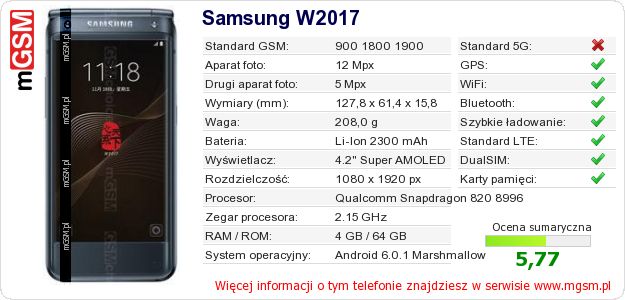 Dane telefonu Samsung W2017