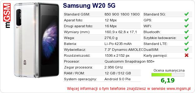 Dane telefonu Samsung W20 5G