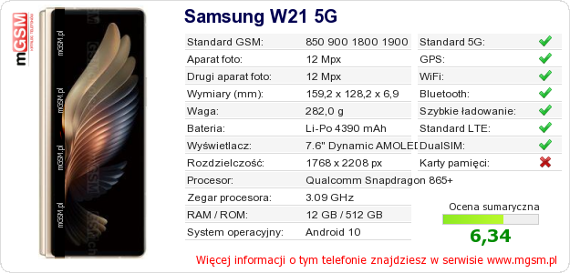 Dane telefonu Samsung W21 5G