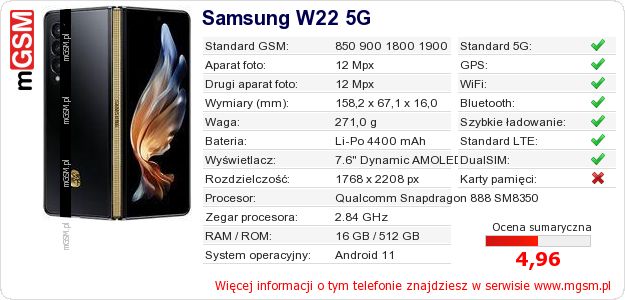 Dane telefonu Samsung W22 5G