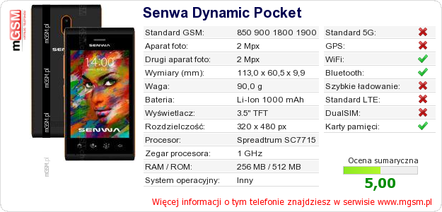 Dane telefonu Senwa Dynamic Pocket
