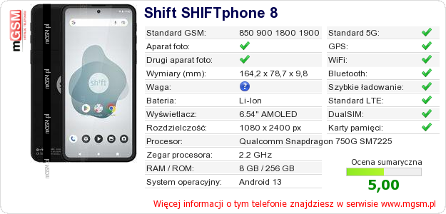 Dane telefonu Shift SHIFTphone 8