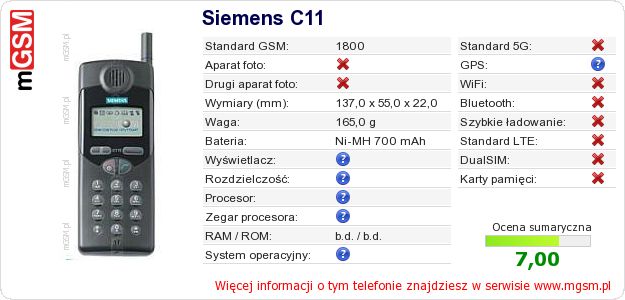 Dane telefonu Siemens C11