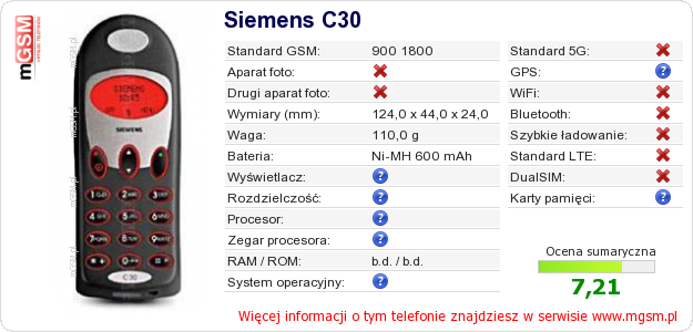 Dane telefonu Siemens C30