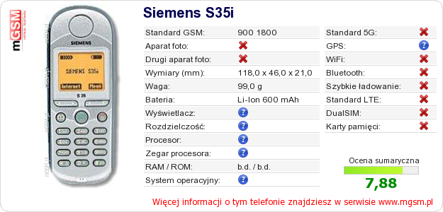 Dane telefonu Siemens S35i