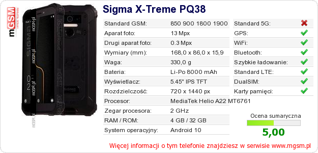 Dane telefonu Sigma X-Treme PQ38