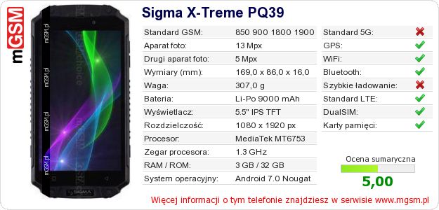 Dane telefonu Sigma X-Treme PQ39