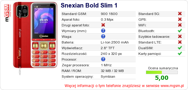 Dane telefonu Snexian Bold Slim 1
