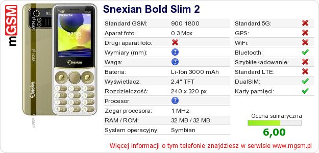 Dane telefonu Snexian Bold Slim 2