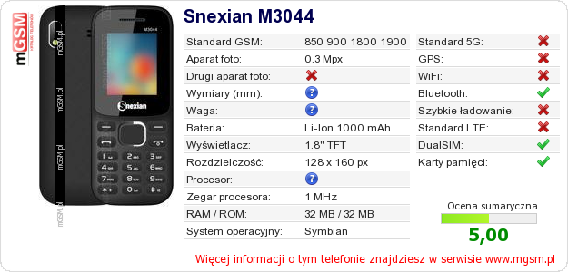 Dane telefonu Snexian M3044