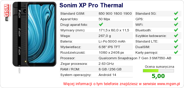 Dane telefonu Sonim XP Pro Thermal Dane telefonu Sonim XP Pro Thermal