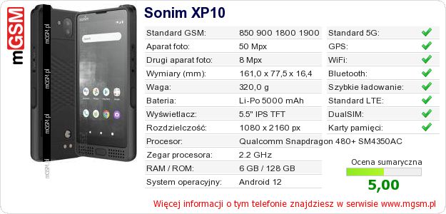 Dane telefonu Sonim XP10