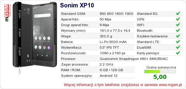 Dane telefonu Sonim XP10