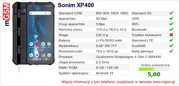 Dane telefonu Sonim XP400