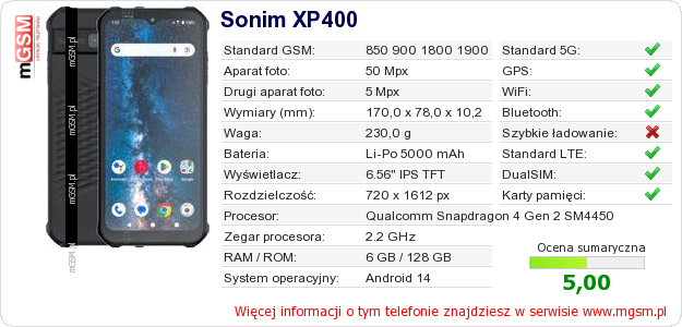 Dane telefonu Sonim XP400